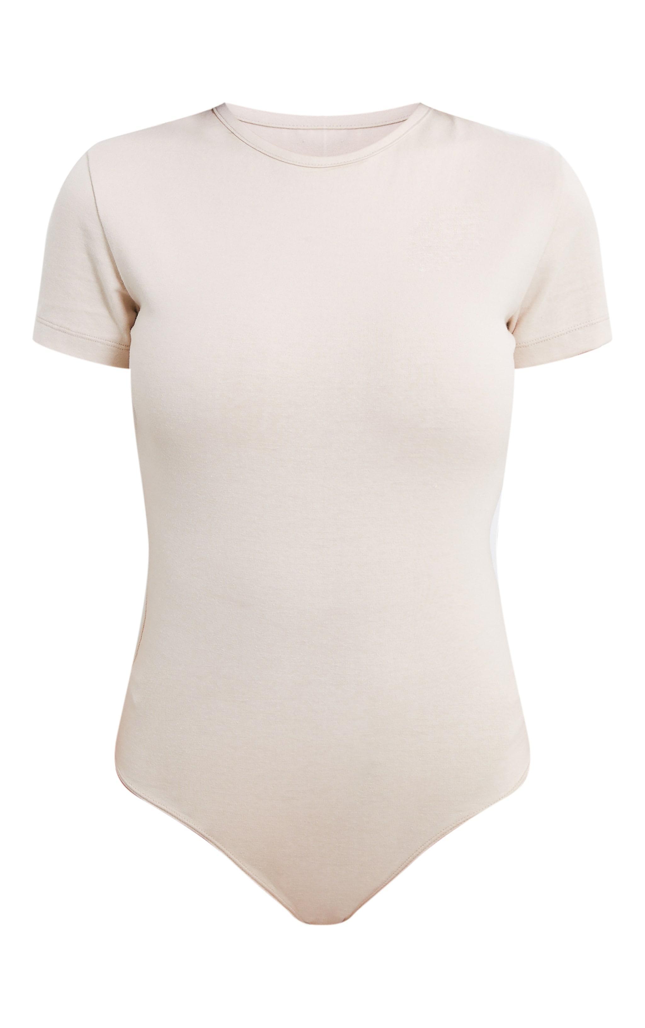 Ecru Premium Cotton Cap Sleeve Fitted Bodysuit Product Image