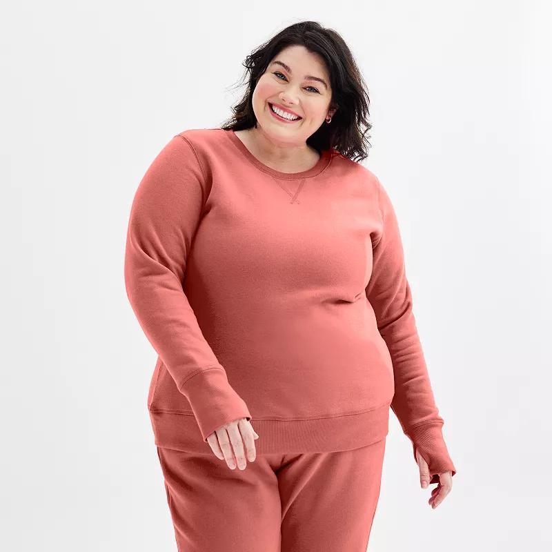 Plus Size Tek Gear Ultrasoft Fleece Crewneck Sweatshirt with Thumb Holes, Womens Aspire Pink Product Image