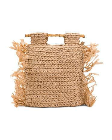 Straw Casey Fringed Top Handle Handbag for Women Product Image