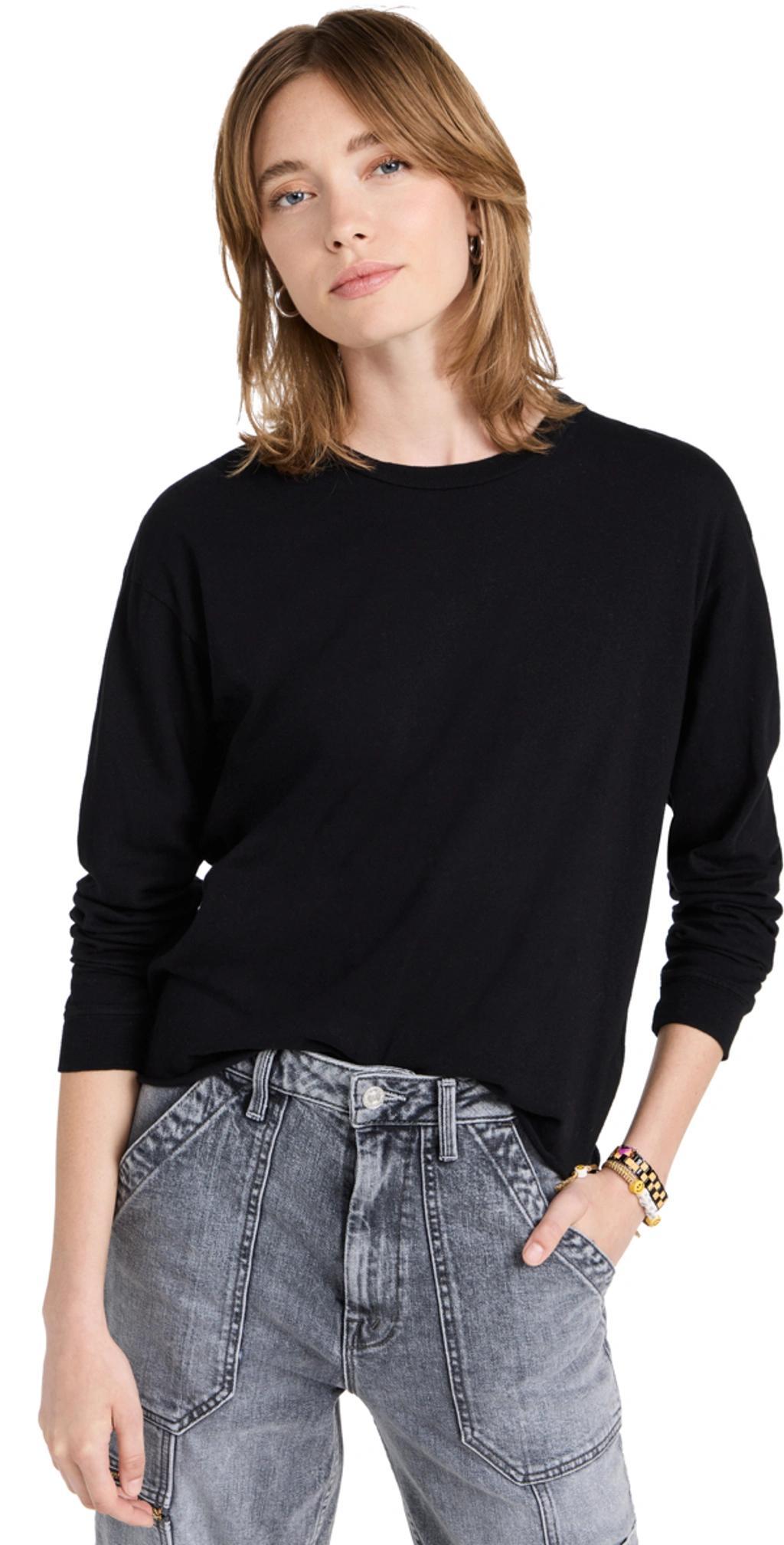 The Long Sleeve Slouchy Cut Off Tee In Black product image