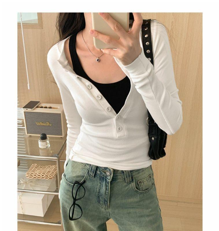 Long Sleeve Henley Plain T-Shirt Product Image