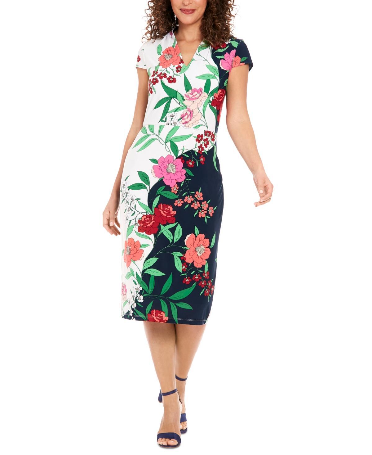 London Times Womens V-Neck Cap-Sleeve Sheath Dress Product Image