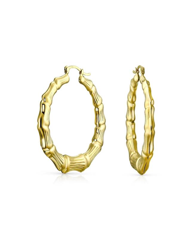 Bling Jewelry Light Weight Hollow Big Bamboo Hoop Earrings For Women Gold Plated Brass For Women Diameter 2 Inch Product Image