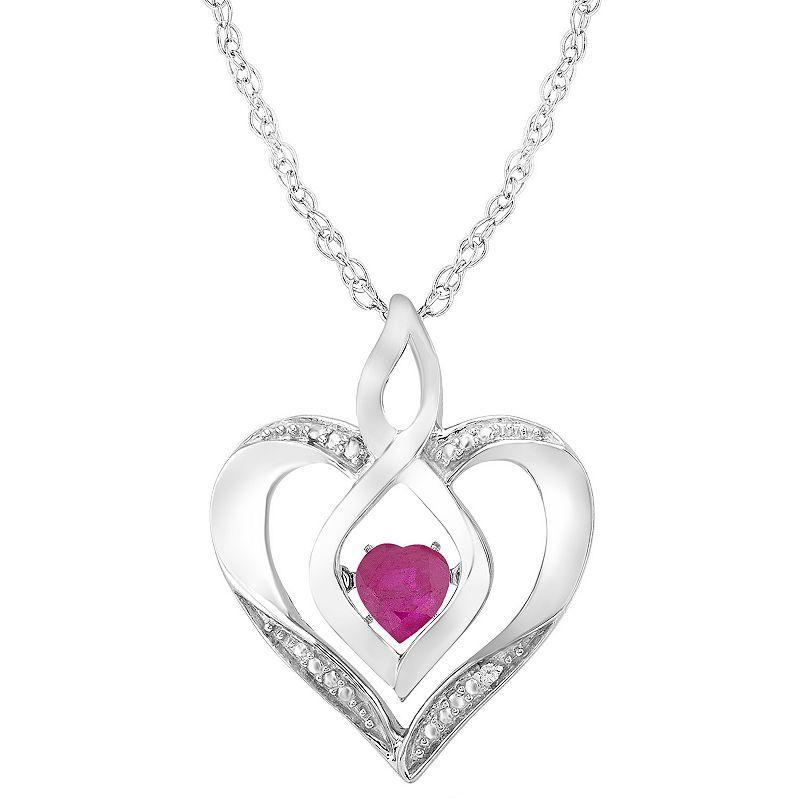 Sterling Silver Gemstone & Diamond Accent Heart Pendant Necklace, Womens Green Product Image