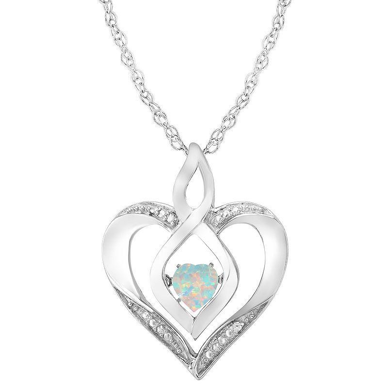 Sterling Silver Gemstone & Diamond Accent Heart Pendant Necklace, Womens Created White Product Image