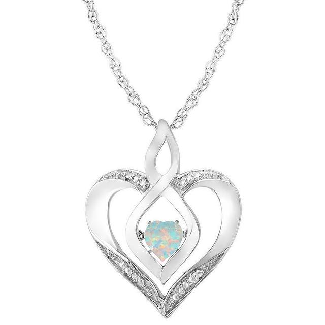 Sterling Silver Gemstone & Diamond Accent Heart Pendant Necklace, Womens Created White Product Image