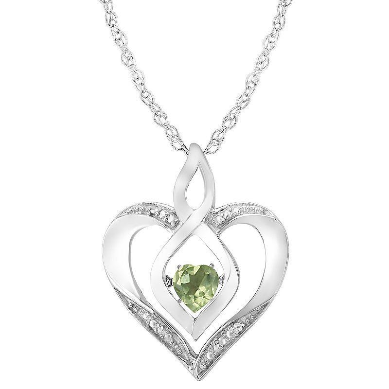 Sterling Silver Gemstone & Diamond Accent Heart Pendant Necklace, Womens Green Product Image