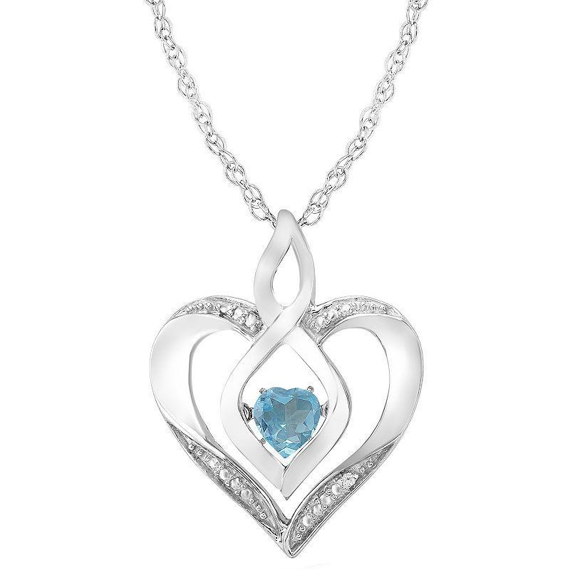 Sterling Silver Gemstone & Diamond Accent Heart Pendant Necklace, Womens Blue Product Image