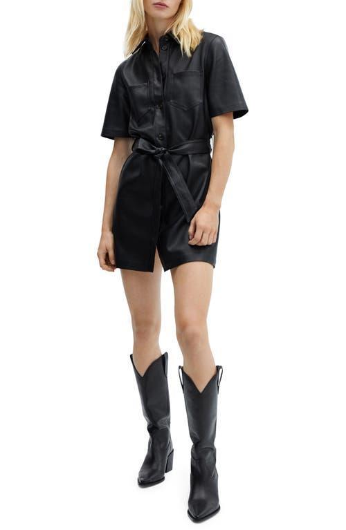 MANGO Belted Faux Leather Mini Shirtdress Product Image