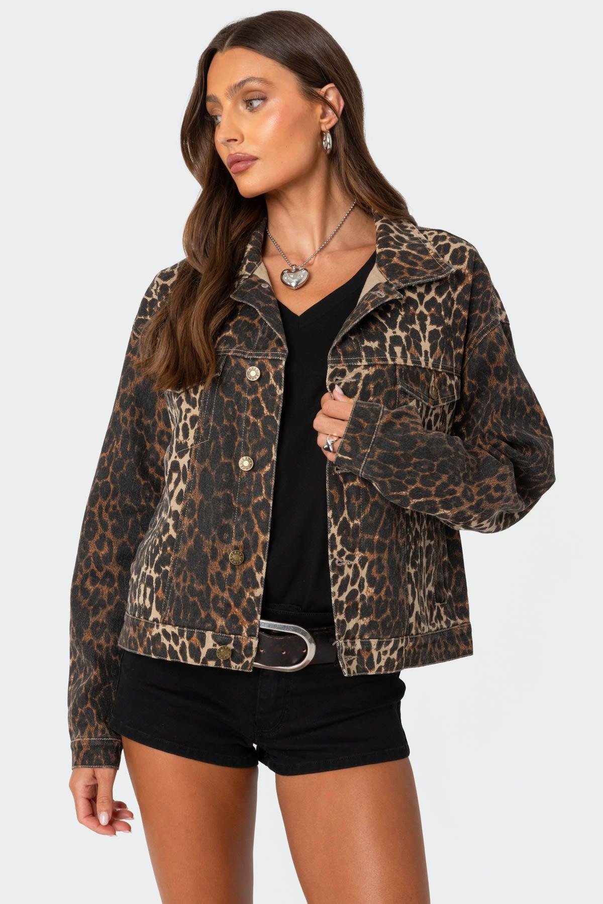 Leopard Print Denim Jacket Product Image