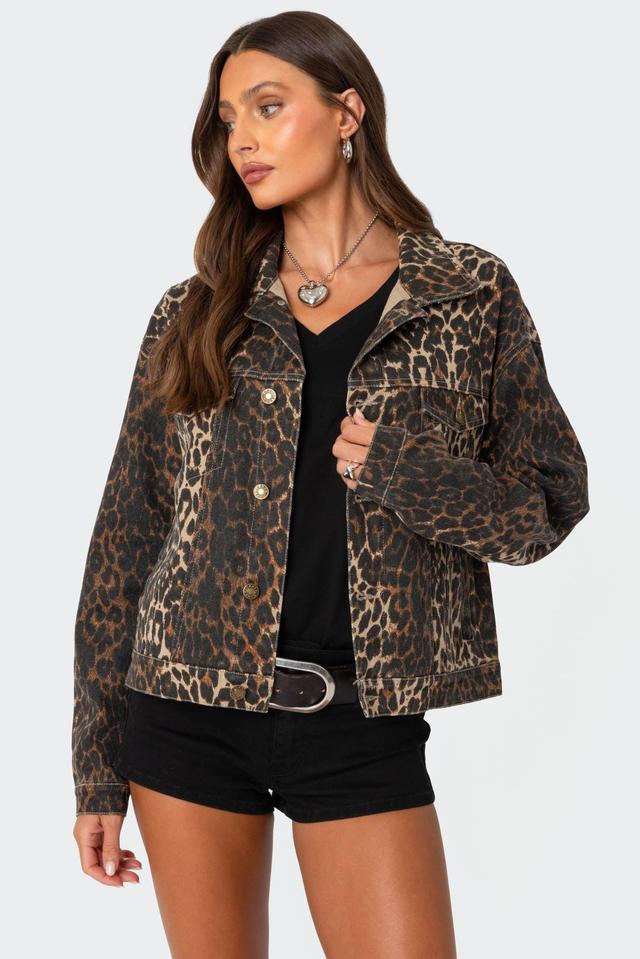 Leopard Print Denim Jacket Product Image