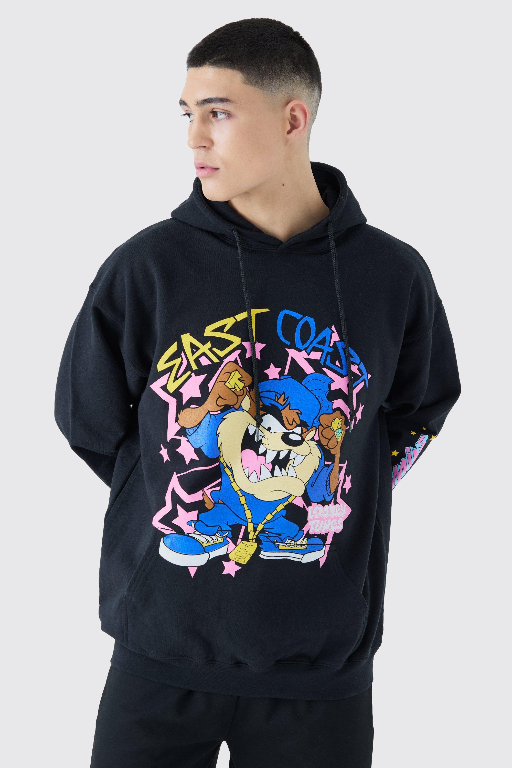 Oversized Looney Tunes Taz Multi Print License Hoodie | boohooMAN USA Product Image