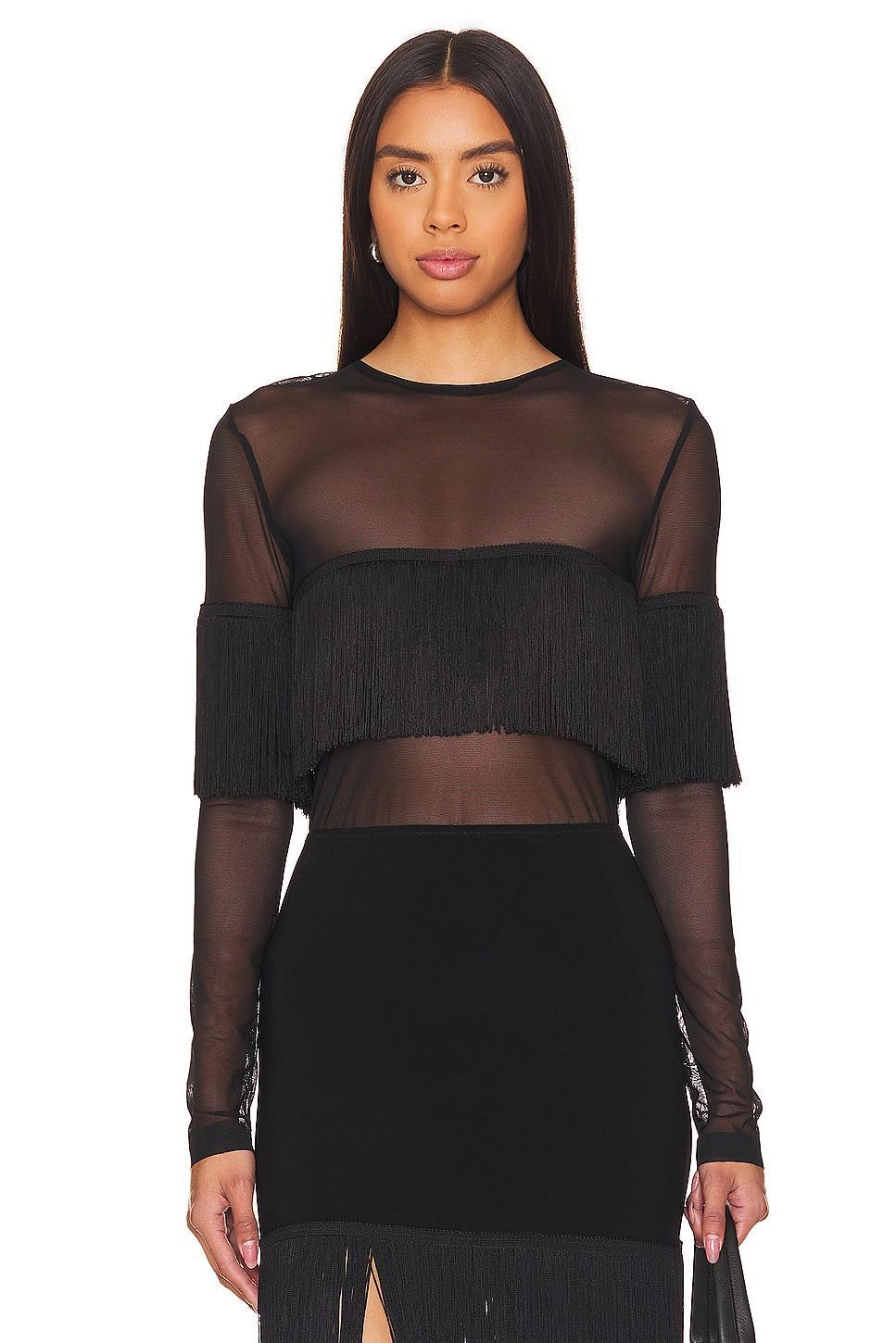 Long Sleeve Crewneck Fringe Top Norma Kamali Product Image