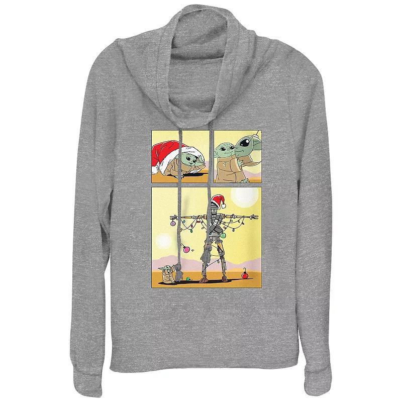 Womens Star Wars The Mandalorian The Child Christmas Robot Cowlneck Graphic Lightweight Long Sleeve Gray Grey Product Image