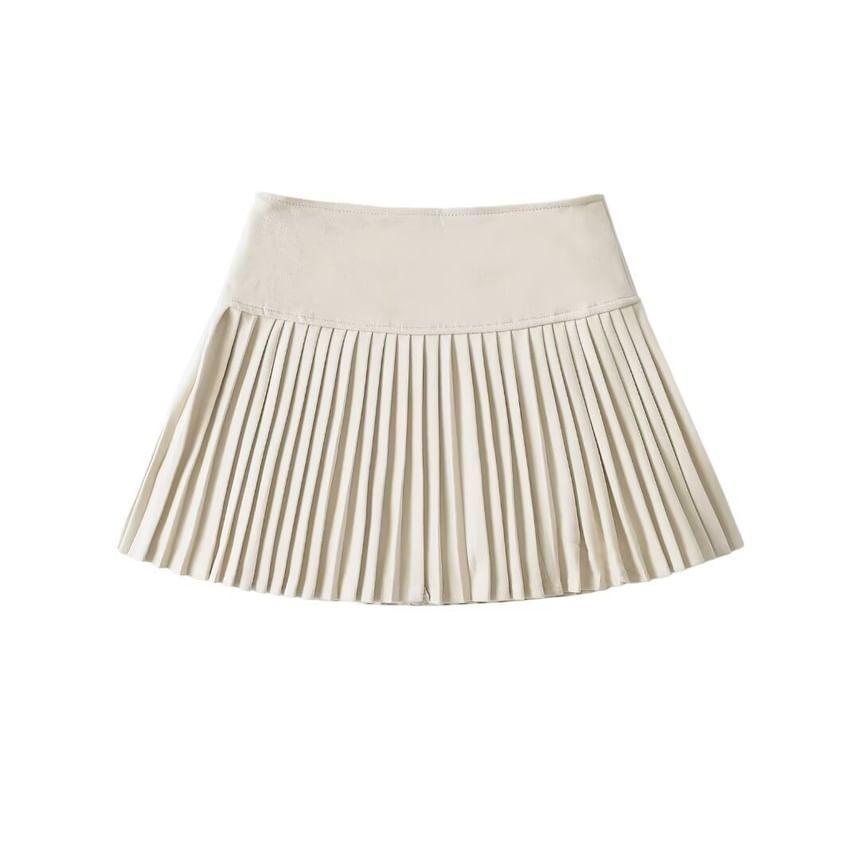 High Rise Plain Mini A-Line Pleated Skirt Product Image