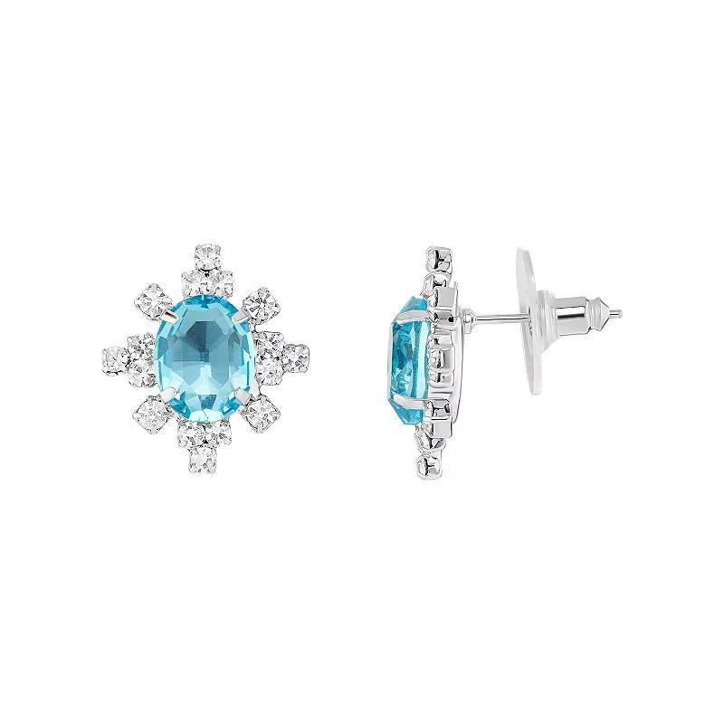 Emberly Glass Stone Frame Stud Earrings, Womens, Silver Tone Aqua Product Image