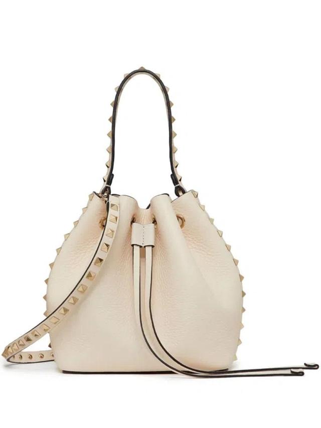 VALENTINO GARAVANI Rockstud Leather Bucket Bag In White Product Image