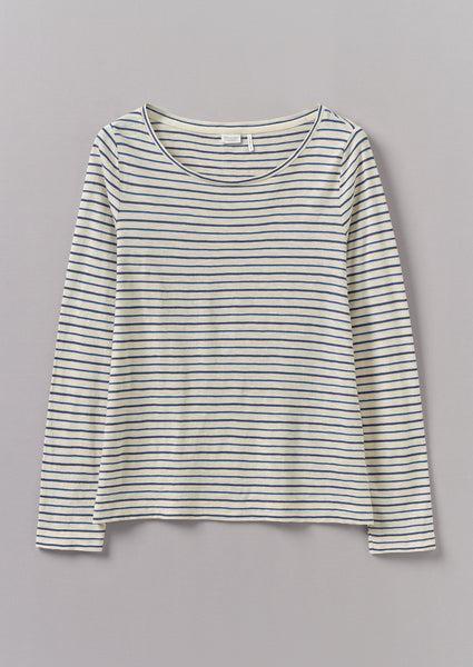 Stripe Cotton Open Neck Tee | Stone Product Image