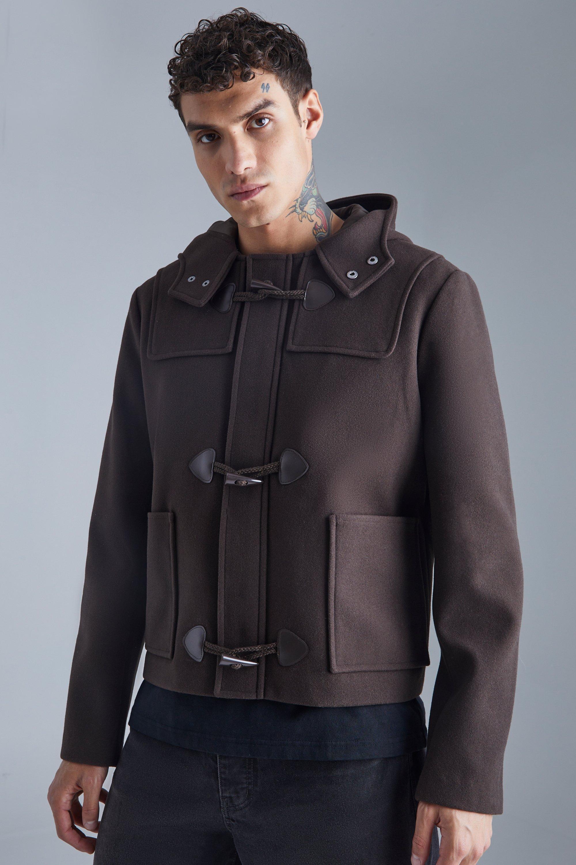 Boxy Melton Duffle Coat | boohooMAN USA Product Image