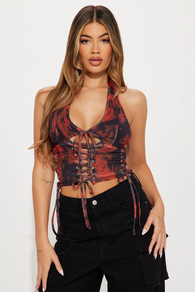 Heatwave Lace Up Halter Top - Rust/combo Product Image