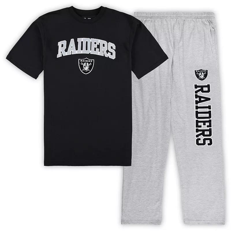 Mens Concepts Sport Black/Heather Gray Las Vegas Raiders Big & Tall T-Shirt & Pajama Pants Sleep Set Product Image