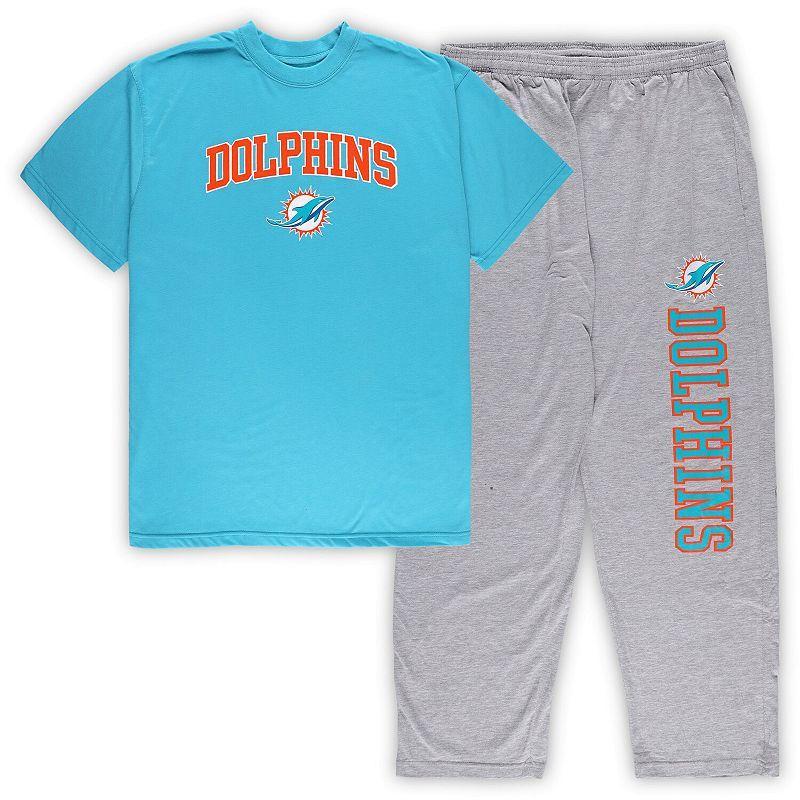 Mens Concepts Sport Aqua/Heather Gray Miami Dolphins Big & Tall T-Shirt & Pajama Pants Sleep Set Turquoise A Product Image