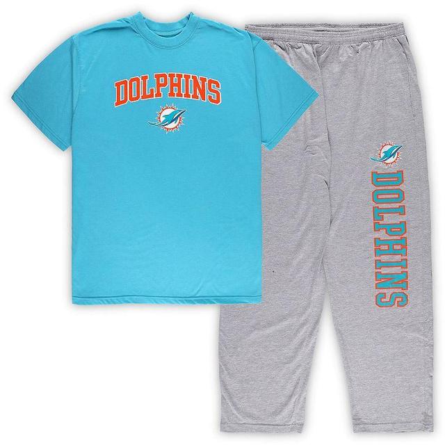 Mens Concepts Sport Aqua/Heather Gray Miami Dolphins Big & Tall T-Shirt & Pajama Pants Sleep Set Turquoise A Product Image