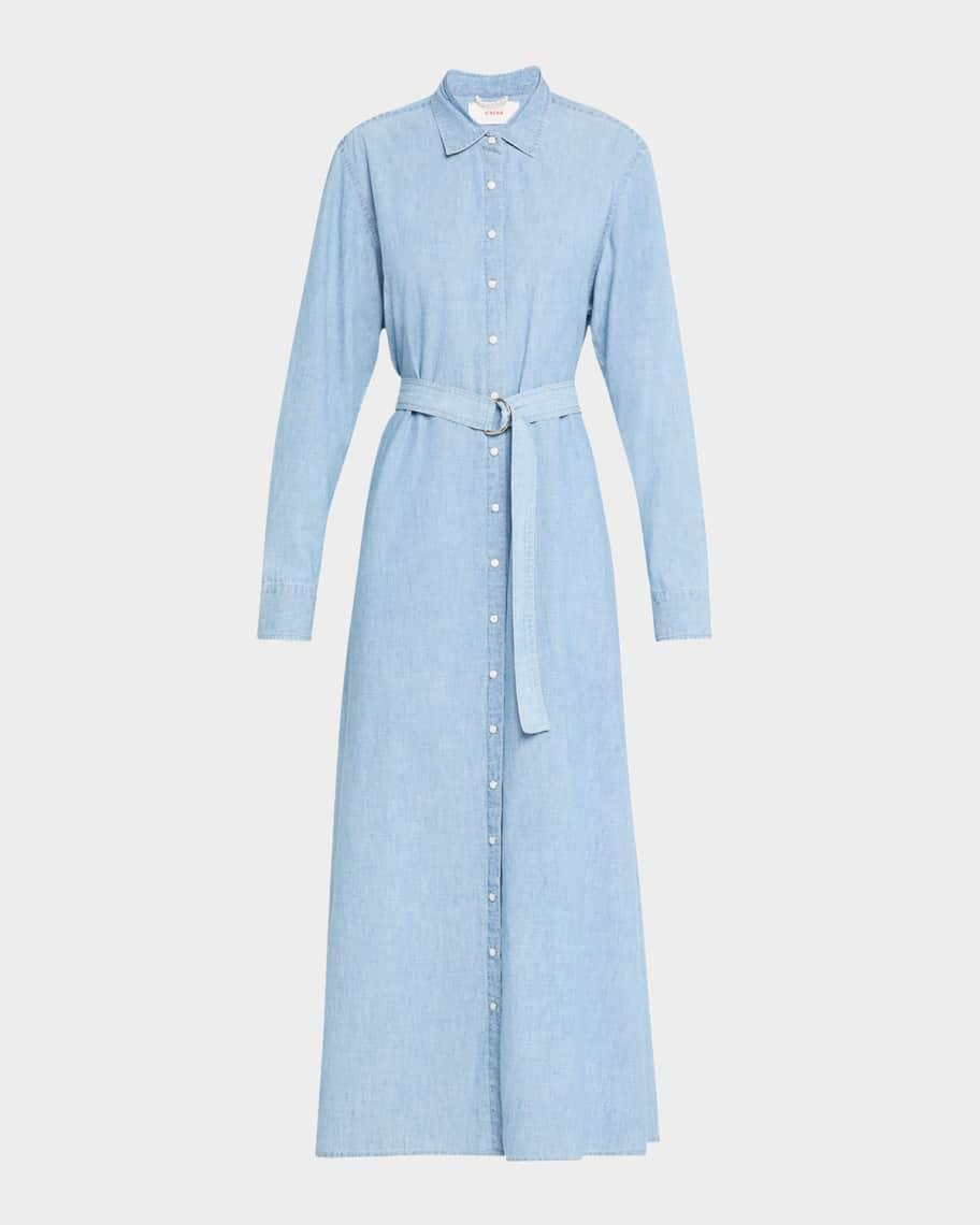 Bowen Belted Cotton Chambray Maxi Shirtdress Product Image