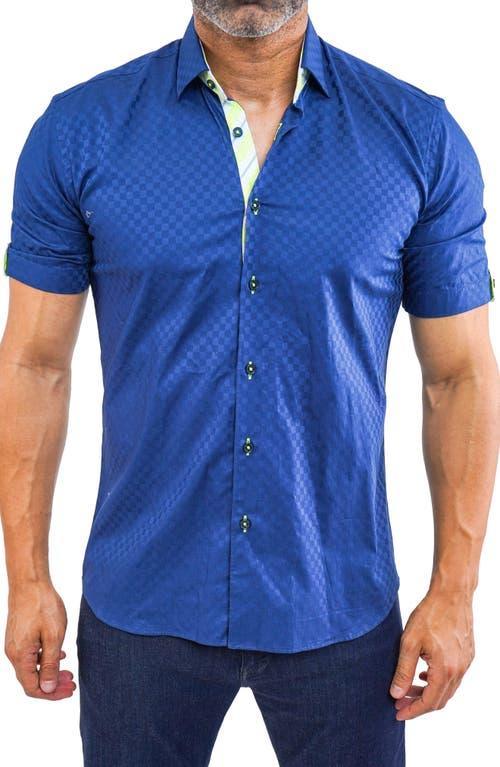 Maceoo Galileo Panam 38 Navy Contemporary Fit Short Sleeve Button-Up Shirt Product Image