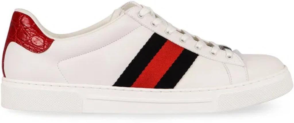 GUCCI Ace Web-trim Leather Sneakers In White,red Product Image