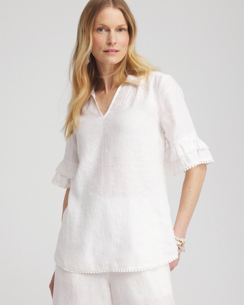 Women's Linen Ruffle Sleeve Blouse Product Image