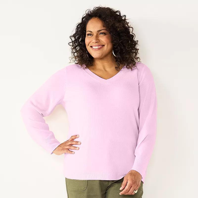 Plus Size Croft & Barrow Extra Soft V-Neck Sweater, Womens Product Image