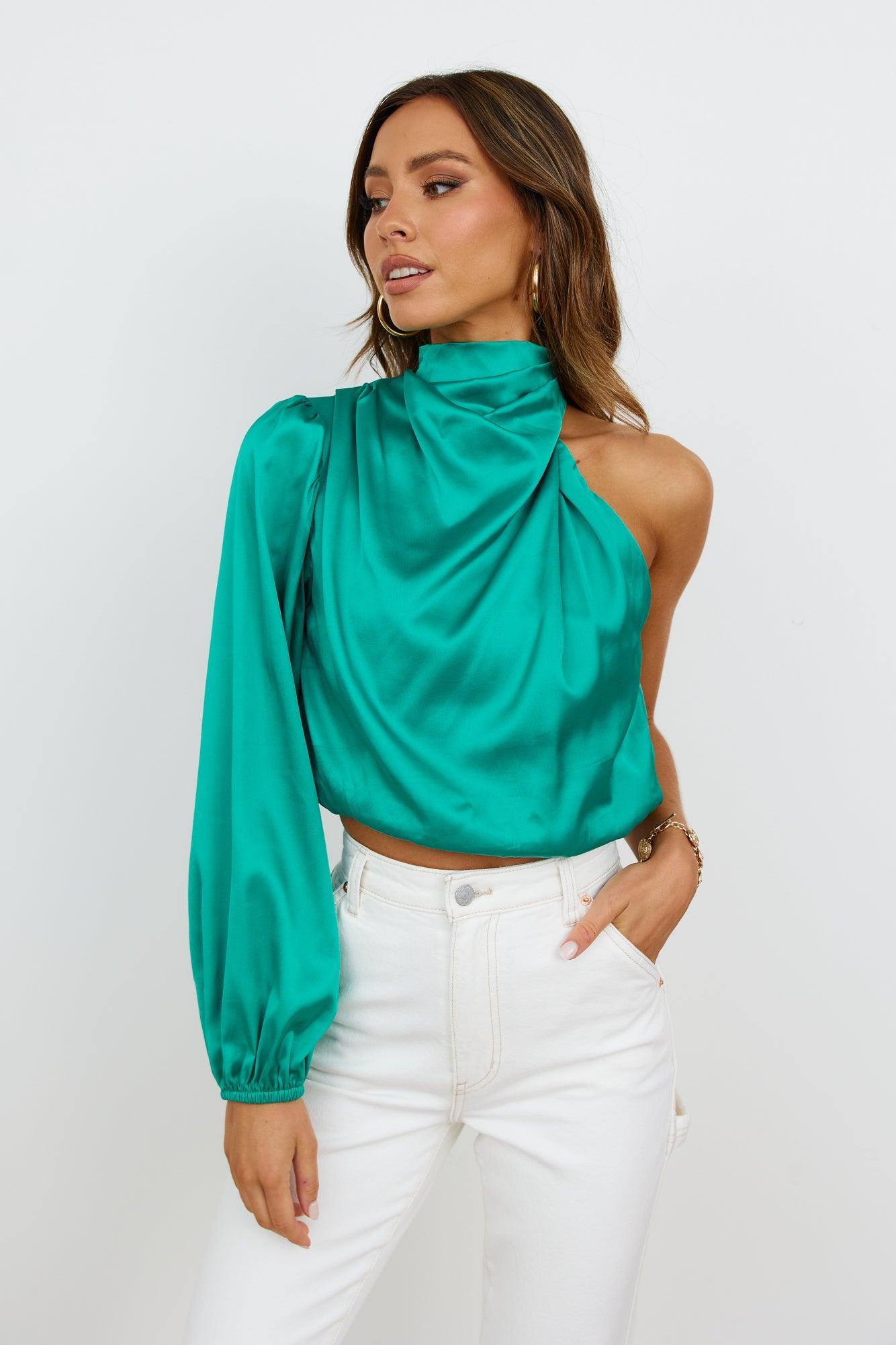 Love Deborah Satin Crop Top Green Product Image