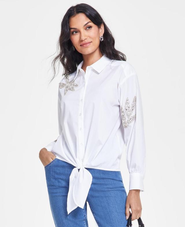 I.n.c. International Concepts Womens Embellished Tie-Hem Shirt, Created for Macys Product Image