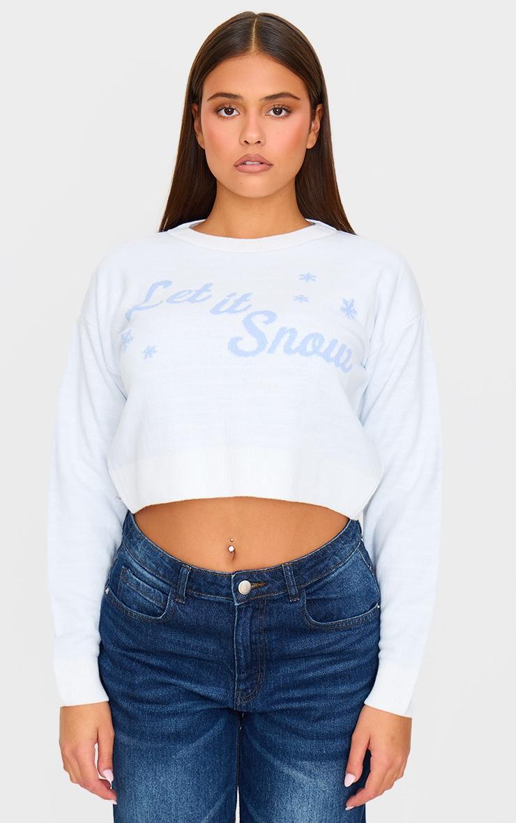 White Let It Snow Cropped Christmas Sweater Product Image