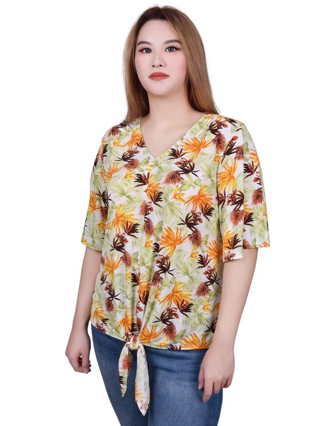 Elbow Sleeve Tie-Front Top - Petite Product Image