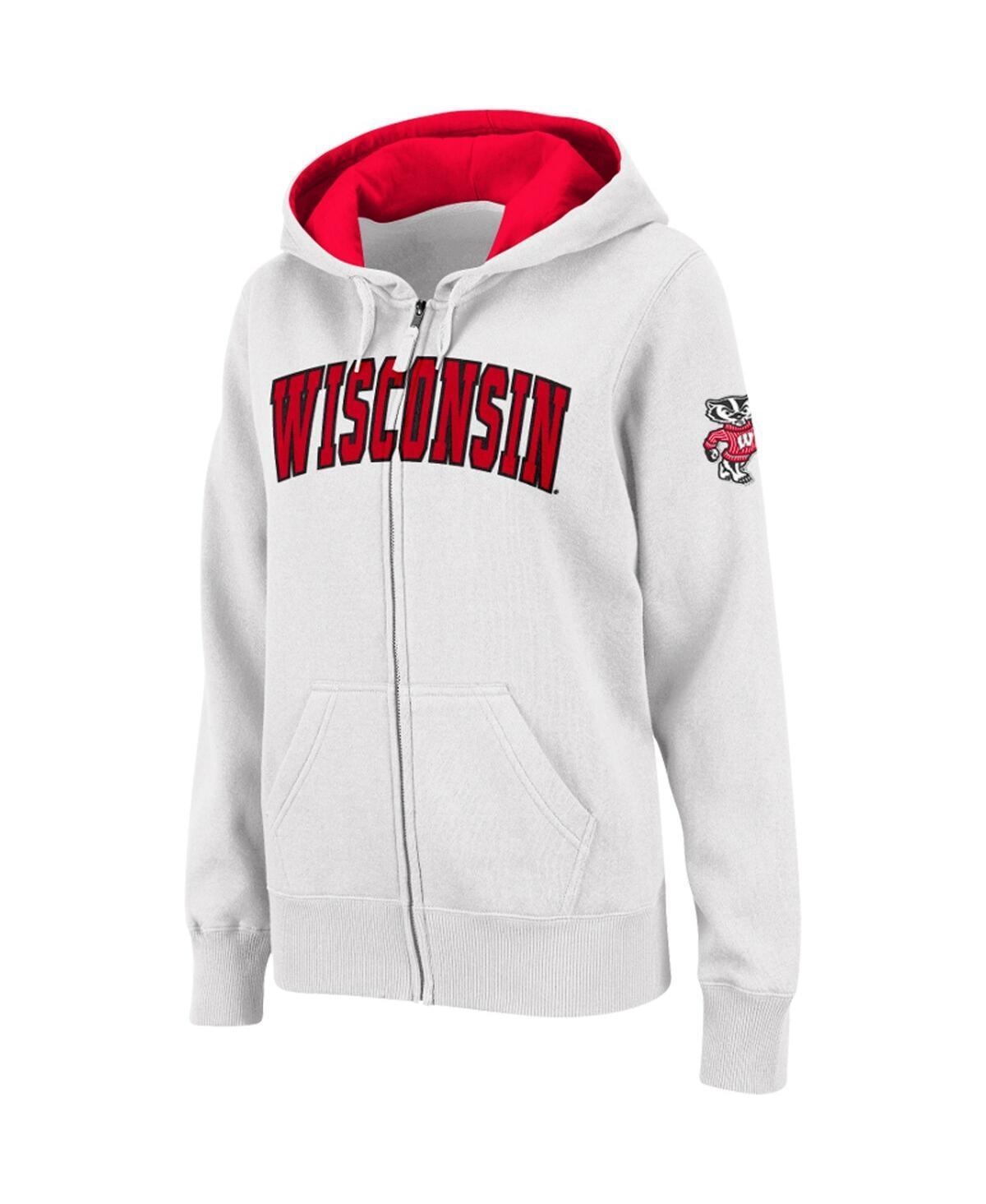 Womens Stadium Athletic White Wisconsin Badgers Arched Name Full-Zip Hoodie Product Image