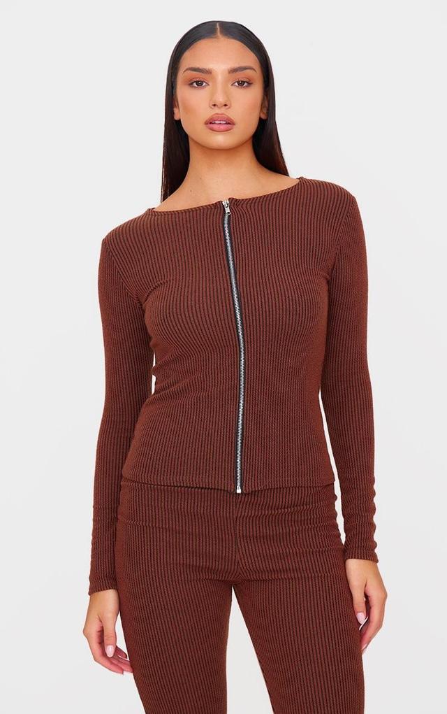 Chocolate Rib Longline Zip Up Top Product Image