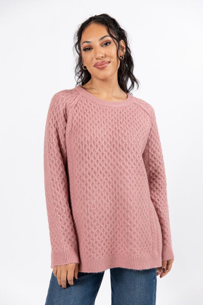 Cable Knit Cuddles Mauve Oversized Crew Neck Sweater Product Image