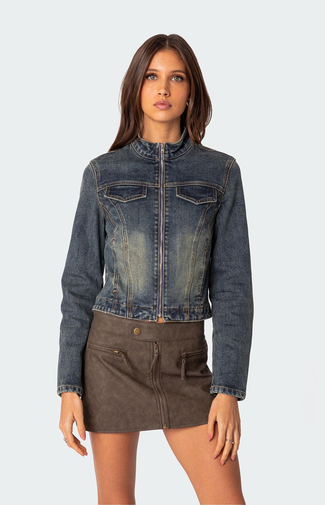 Edikted Womens Scorpio Washed Denim Jacket - Blueedium Product Image