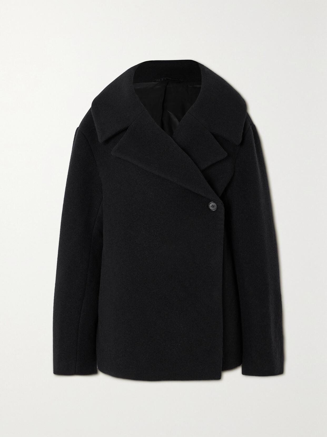 Wool Blend Felt Wrap Jacket In Black Product Image