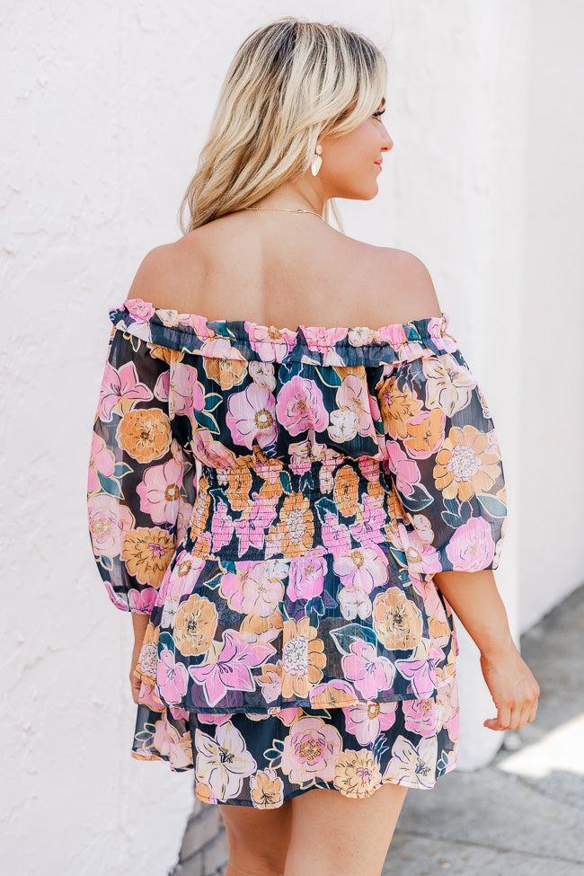 Spice It Up Black Floral Printed Off The Shoulder Dress FINAL SALE Product Image