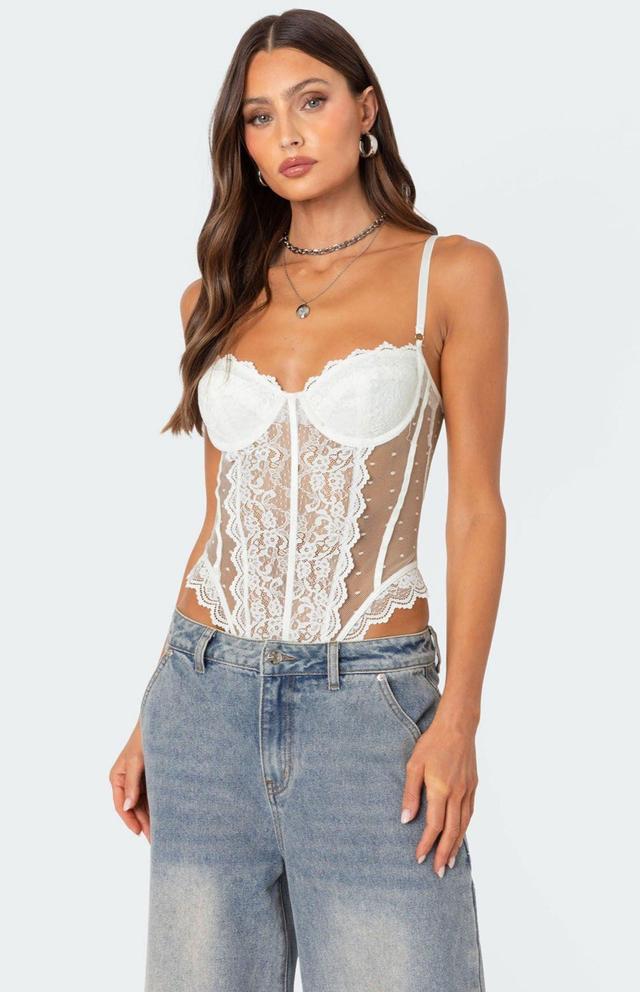 Edikted Women's Cabaret Lacey Sheer Mesh Bodysuit Product Image