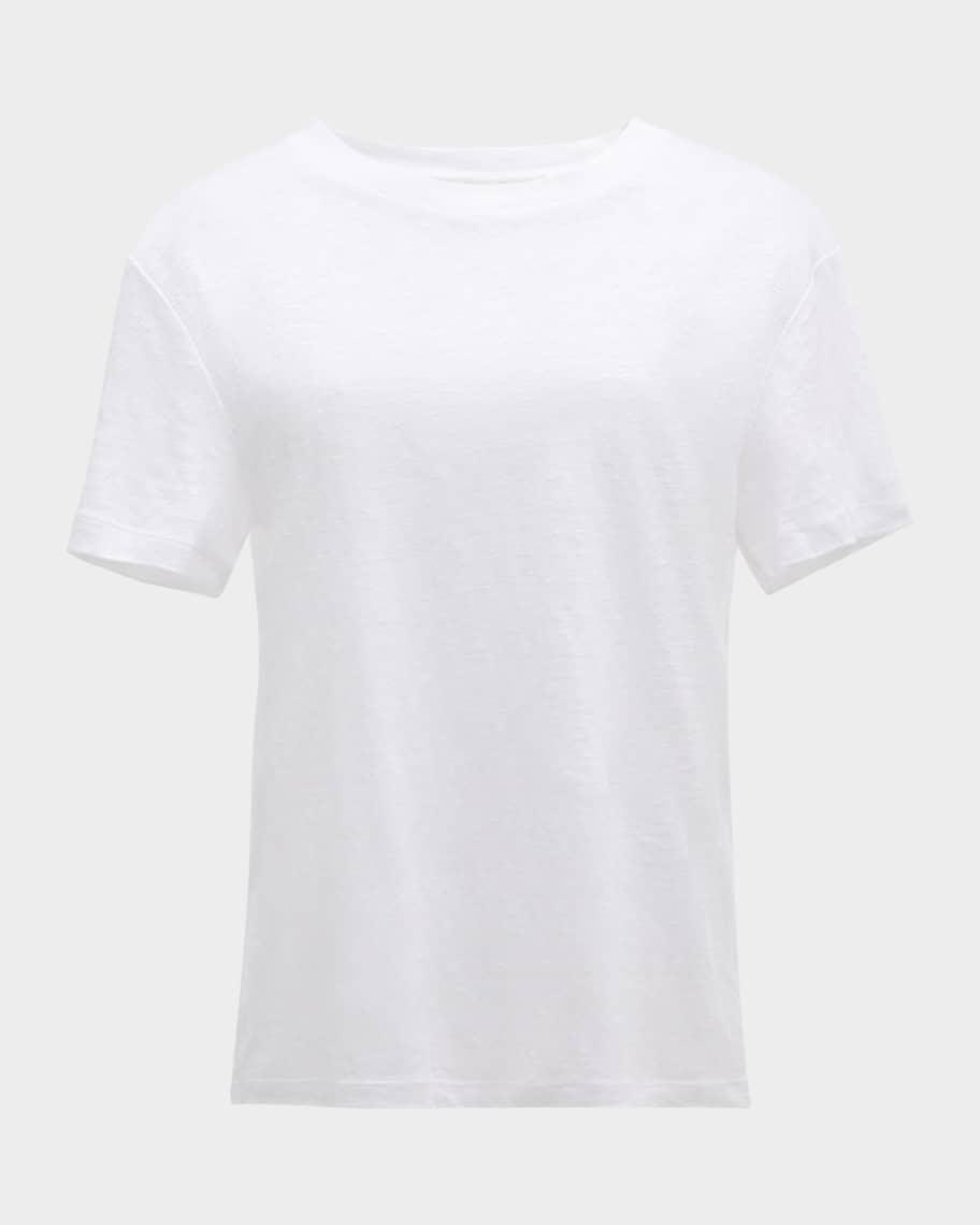 Drop-Shoulder Linen Crewneck Short-Sleeve T-Shirt Product Image