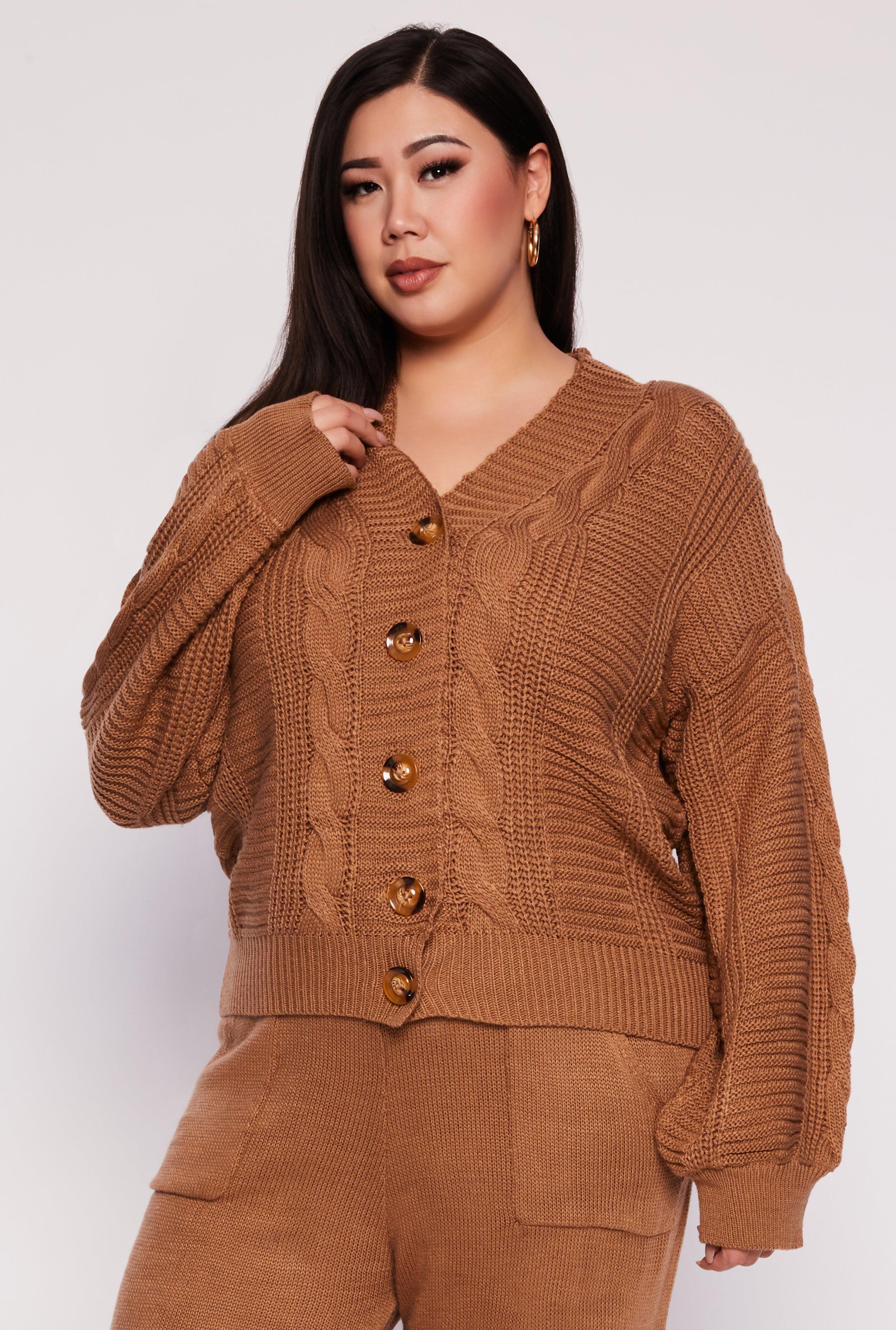 Womens Plus Size Cable Knit Cardigan Product Image