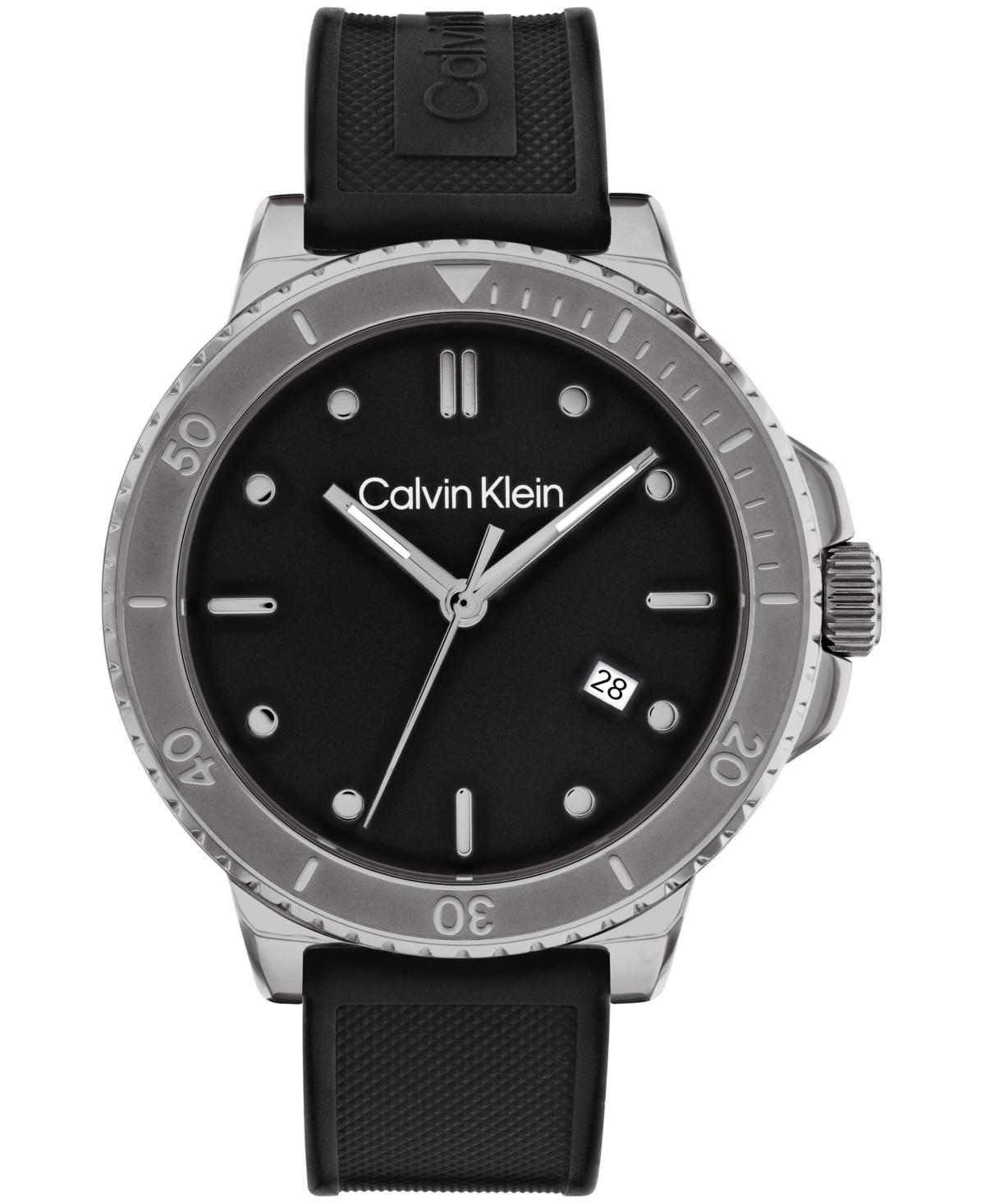 Calvin Klein Mens Black Silicone Strap Watch 44mm - Black Product Image