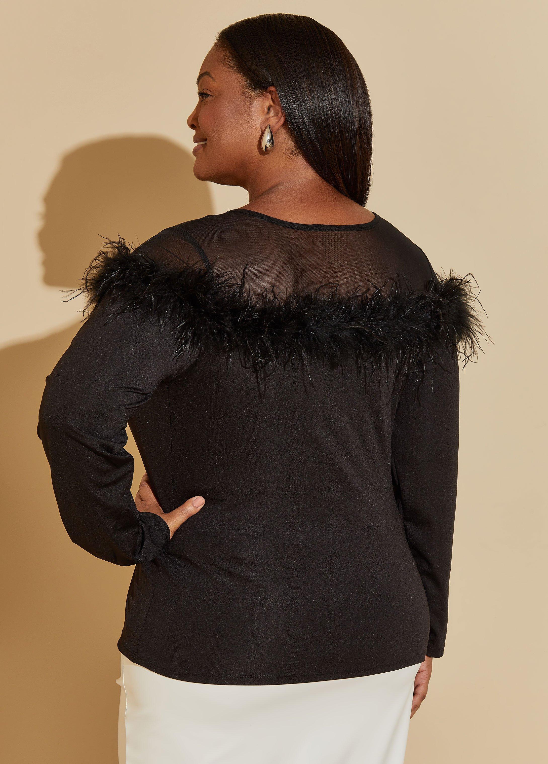 Feather Embellished Paneled Top Product Image