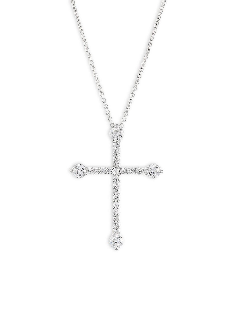 Womens 18K White Gold Diamond Cross Pendant Necklace Product Image