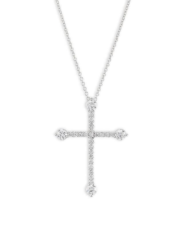 Womens 18K White Gold Diamond Cross Pendant Necklace Product Image