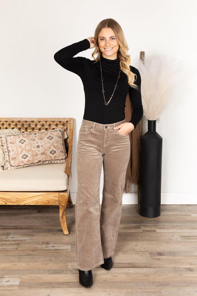 Mica Mocha Corduroy High Rise Wide Leg Pants Product Image